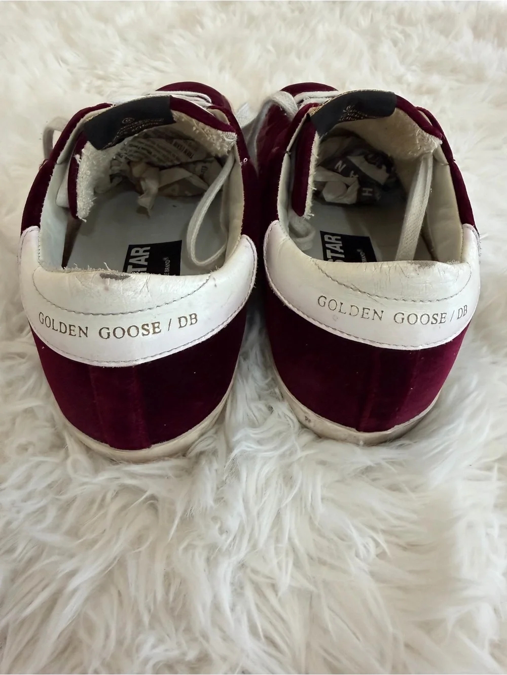 Golden Goose Super-Star Velvet Sneakers in Burgundy and White Size 39 US 9